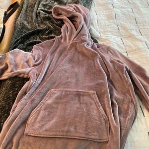 Lavender colored sherpa hooded robe